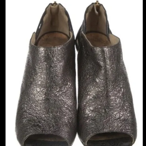 Chanel Black &amp; Pewter Peep Toe Booties (38) Authentic Glam Rock Chic