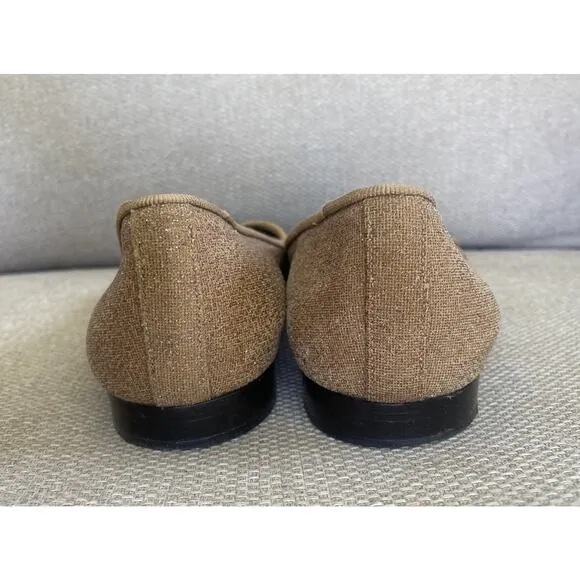 Chanel Italy Glitter Cap Toe Ballet Shoes Women’s Beige Black toe Sz 8, 38.5