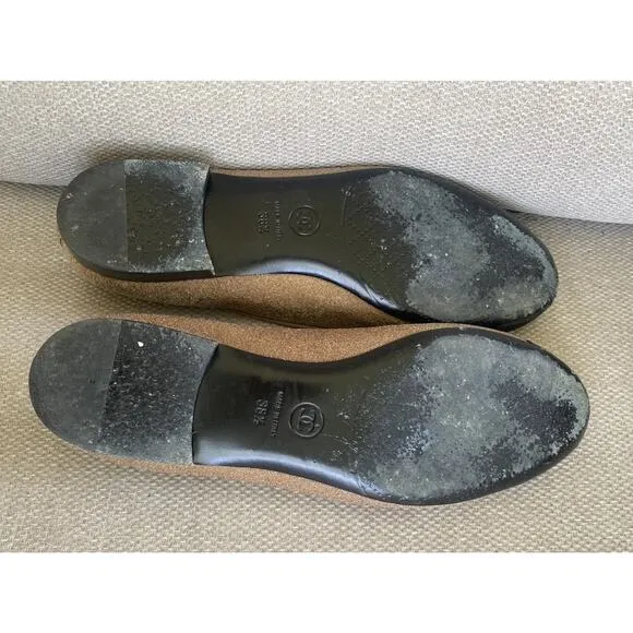 Chanel Italy Glitter Cap Toe Ballet Shoes Women’s Beige Black toe Sz 8, 38.5