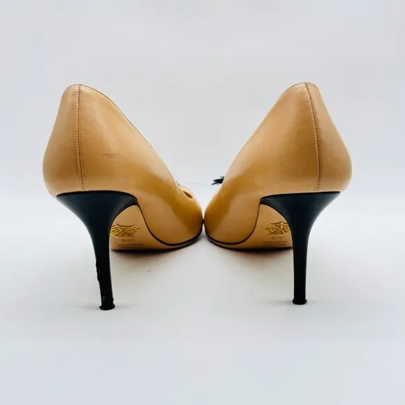 Charlotte Olympia Shoes Womens 38.5 Black Nude Heels Zipper Stiletto Cap Toe