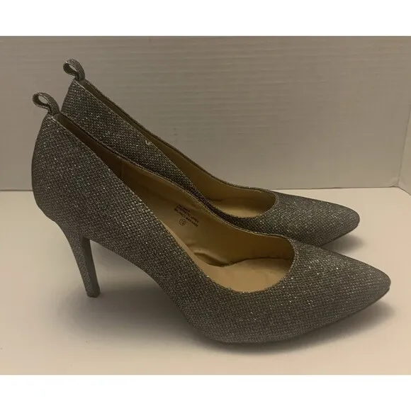 Chase &amp; Chloe Womens Yasmin 2 Pump Heels Sequins Pointed Toe Silver Size 10