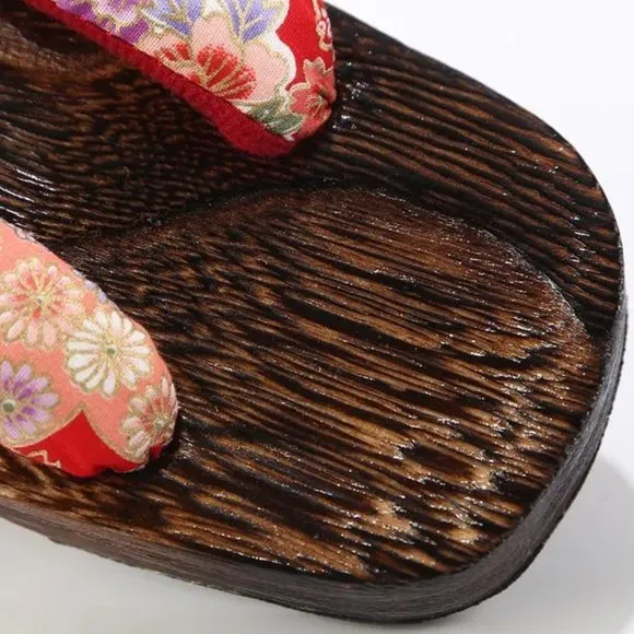 Cherry Blossom Japanese Wooden Geta Sandals | Traditional Kimono Flip Flop Shoe