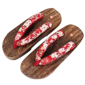 Cherry Blossom Japanese Wooden Geta Sandals | Traditional Kimono Flip Flop Shoe