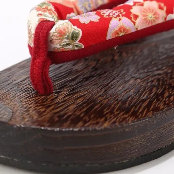 Cherry Blossom Japanese Wooden Geta Sandals | Traditional Kimono Flip Flop Shoe