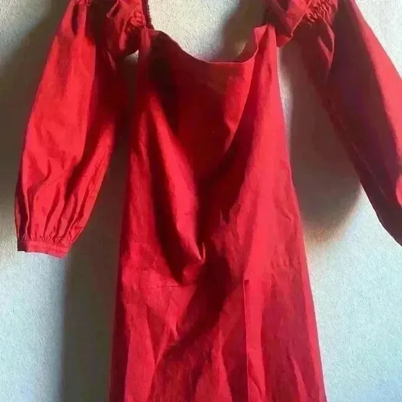 ÀCHEVAL PAMPA  Net Sustain Nube Off-The-Shoulder Stretch-Cotton Red Midi Dress M