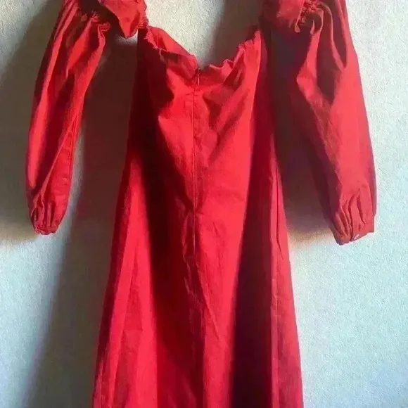ÀCHEVAL PAMPA  Net Sustain Nube Off-The-Shoulder Stretch-Cotton Red Midi Dress M