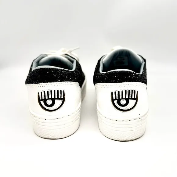 CHIARA FERRAGNI Women's Black Glitter Eye Sneakers Size 38 (US 8)