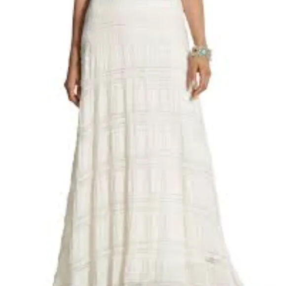 Chico's Lia's Textured Lace Boho Ruffled Maxi Skirt Size Large (Chico's 2) EUC