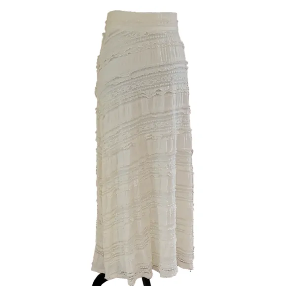 Chico's Lia's Textured Lace Boho Ruffled Maxi Skirt Size Large (Chico's 2) EUC