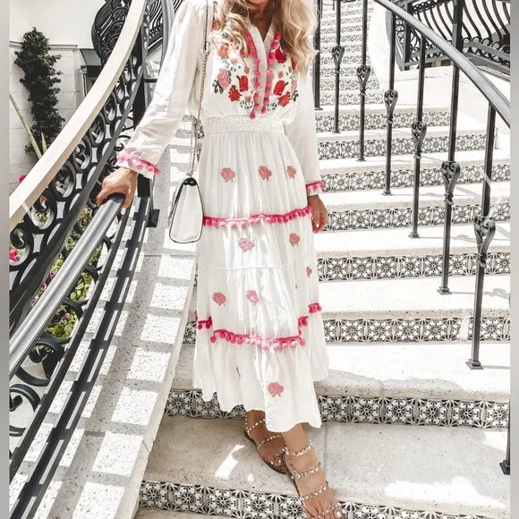 Chicwish Embroidered White Maxi Dress Midi Dress