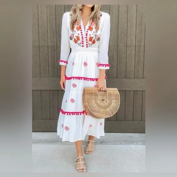 Chicwish Embroidered White Maxi Dress Midi Dress