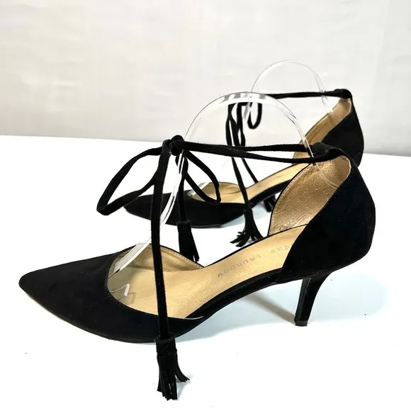 Chinese Laundry Z-Olinda Black Micro Suede Kitten Heel Tassel Tie Womens 10 / 41