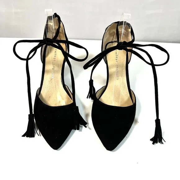 Chinese Laundry Z-Olinda Black Micro Suede Kitten Heel Tassel Tie Womens 10 / 41