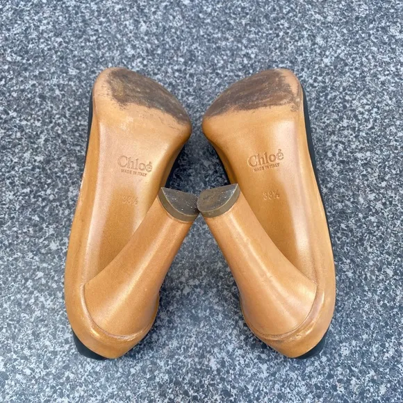 Chloe wood plataform leather pumps size 38.5