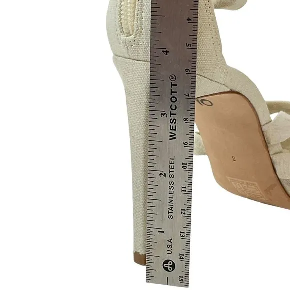 Chrissy Teigen X Revolve shoes Womens Sz 8 Cream Linen Strappy Heels Stiletto