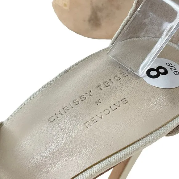 Chrissy Teigen X Revolve shoes Womens Sz 8 Cream Linen Strappy Heels Stiletto