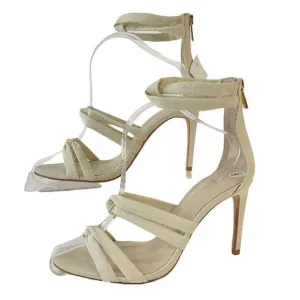 Chrissy Teigen X Revolve shoes Womens Sz 8 Cream Linen Strappy Heels Stiletto