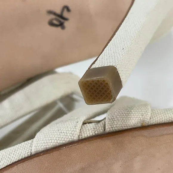 Chrissy Teigen X Revolve shoes Womens Sz 8 Cream Linen Strappy Heels Stiletto
