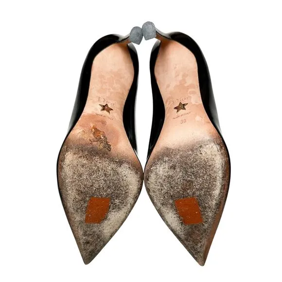 Christian Dior D-Moi Black Patent Pointed Toe Heels Pumps Size 38