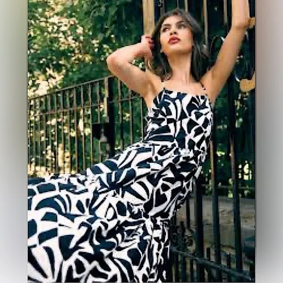 Christian Lacroix black and white linen maxi dress size medium