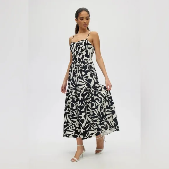 Christian Lacroix black and white linen maxi dress size medium
