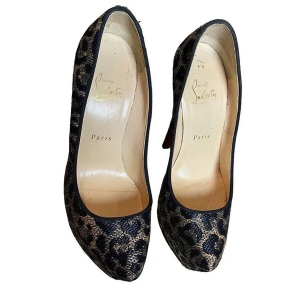 Christian Louboutin Canvas Jacquard Leopard Pumps | 8.5