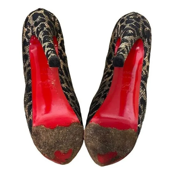Christian Louboutin Canvas Jacquard Leopard Pumps | 8.5