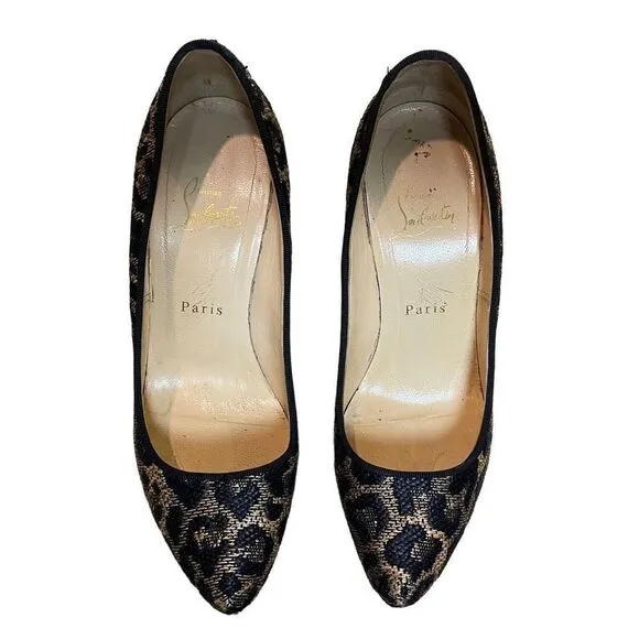Christian Louboutin Canvas Jacquard Leopard Pumps | 8.5