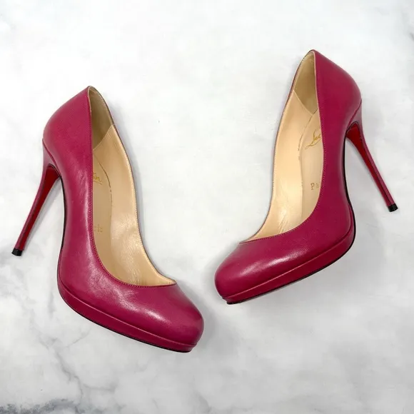 Christian Louboutin Filo 120 Kid Leather Platform Pumps Heels Magenta Pink 36