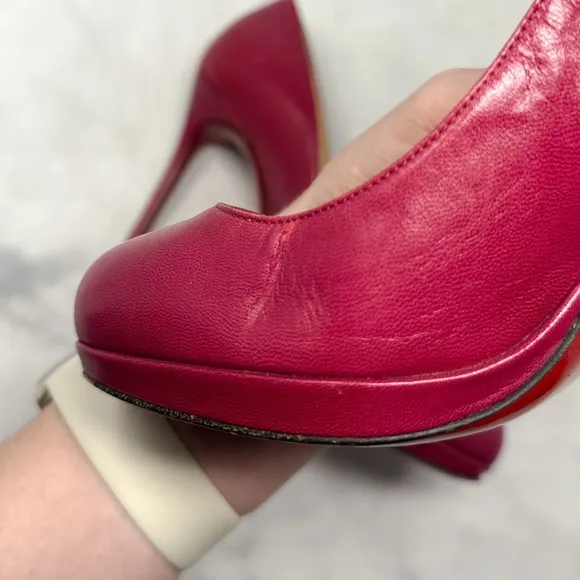 Christian Louboutin Filo 120 Kid Leather Platform Pumps Heels Magenta Pink 36