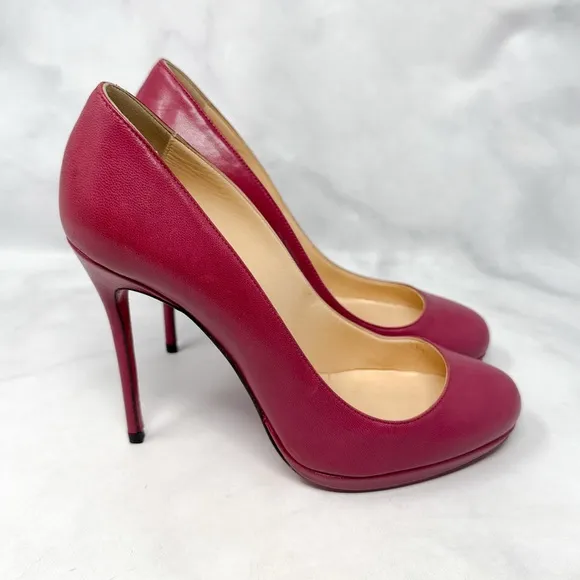 Christian Louboutin Filo 120 Kid Leather Platform Pumps Heels Magenta Pink 36