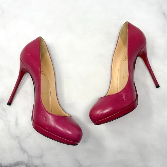Christian Louboutin Filo 120 Kid Leather Platform Pumps Heels Magenta Pink 36