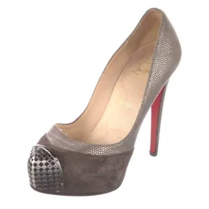 Christian Louboutin Maggie 140 Velours Calf Gray Pewter Stiletto Heel EU 37