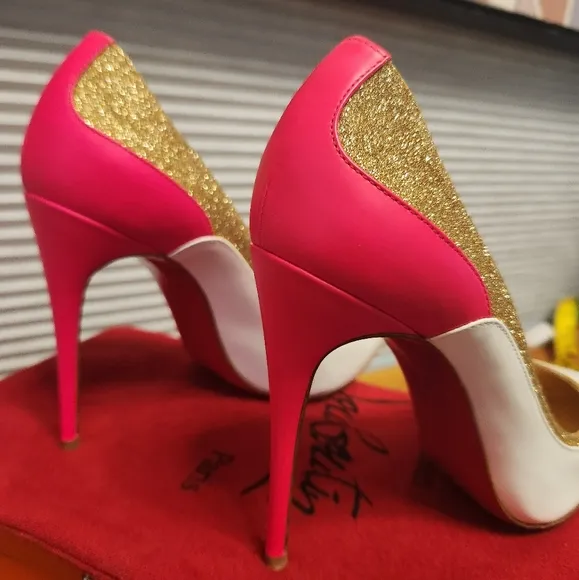 Christian LOUBOUTIN mini Glitter Tucsick 100 Shoes 37 Fits 6.5