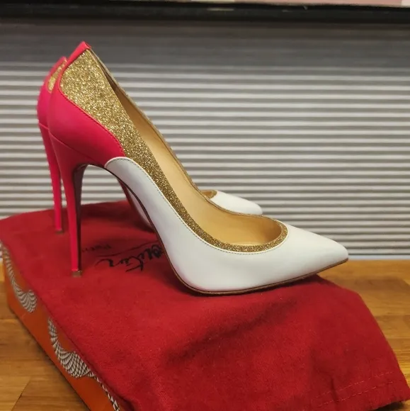 Christian LOUBOUTIN mini Glitter Tucsick 100 Shoes 37 Fits 6.5