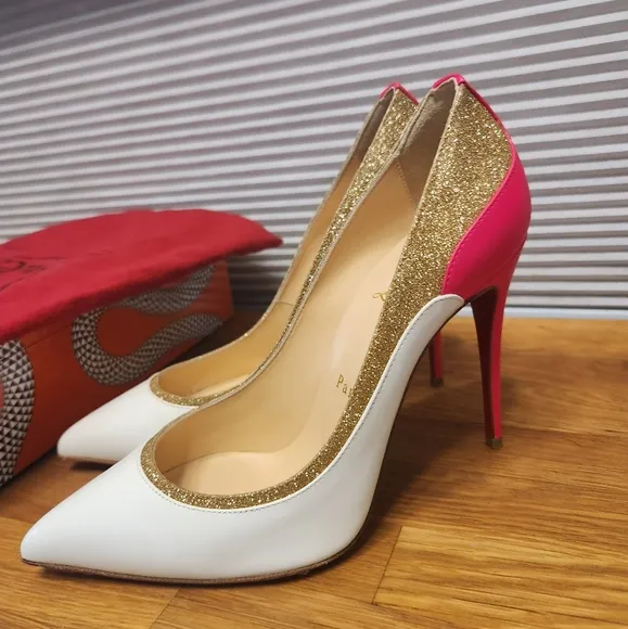 Christian LOUBOUTIN mini Glitter Tucsick 100 Shoes 37 Fits 6.5