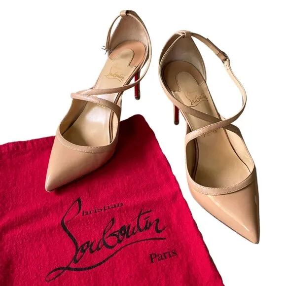 Christian Louboutin Nude Patent Leather Pointed-Toe Heels – Size 38