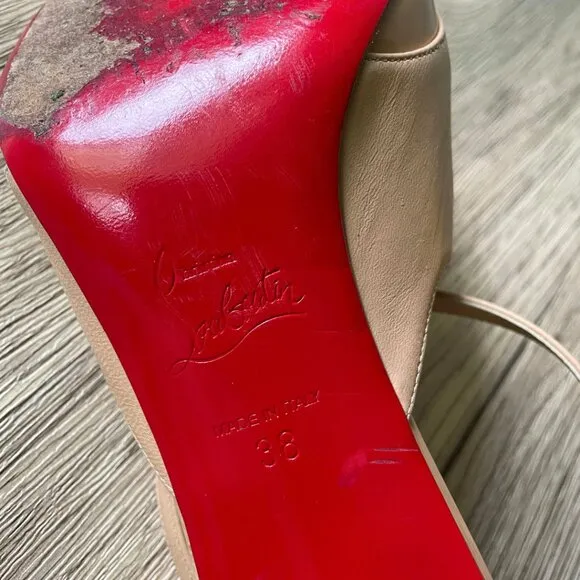 Christian Louboutin Nude Patent Leather Pointed-Toe Heels – Size 38