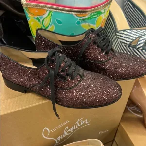 Christian Louboutin Women's Glitter Oxford Shoes - Black and Brown 36.5