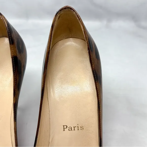 Christian Louboutin Yoyospina 100 Leopard Patent Leather Metal Heel Pumps 38