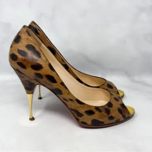 Christian Louboutin Yoyospina 100 Leopard Patent Leather Metal Heel Pumps 38