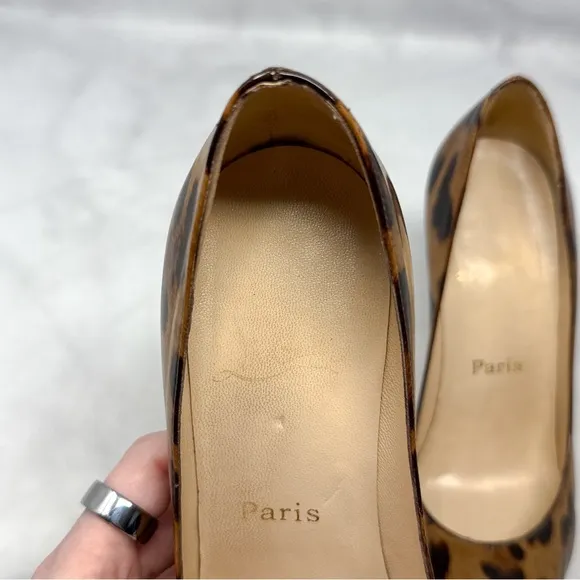 Christian Louboutin Yoyospina 100 Leopard Patent Leather Metal Heel Pumps 38