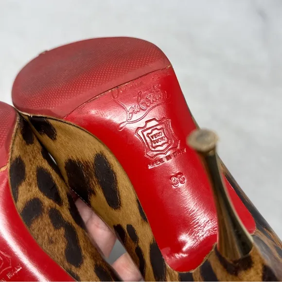 Christian Louboutin Yoyospina 100 Leopard Patent Leather Metal Heel Pumps 38