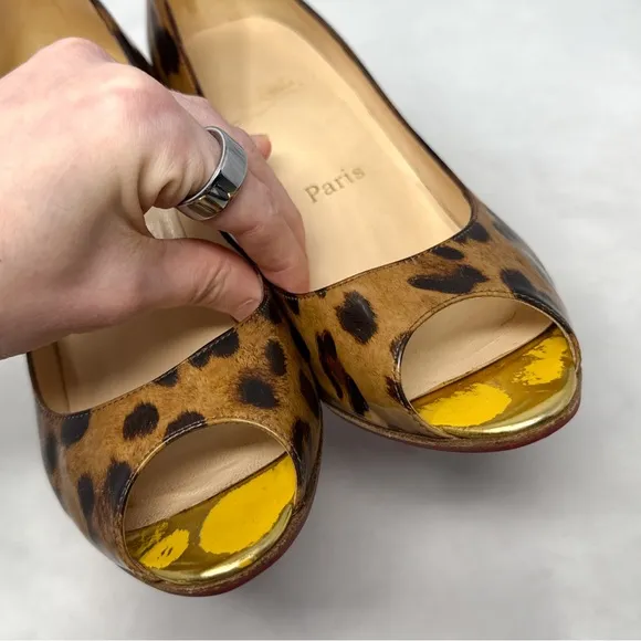 Christian Louboutin Yoyospina 100 Leopard Patent Leather Metal Heel Pumps 38