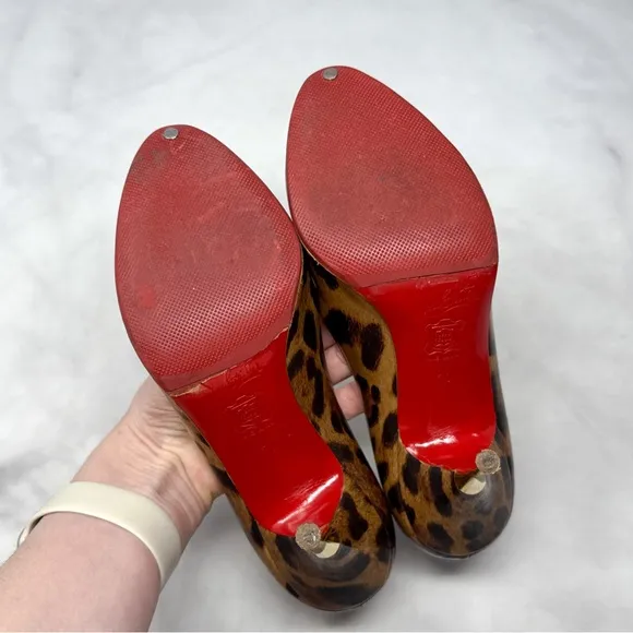Christian Louboutin Yoyospina 100 Leopard Patent Leather Metal Heel Pumps 38