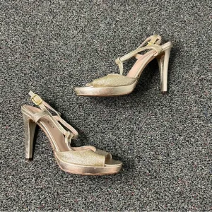 CHUCKIES VERO CUOIO Gold Sparkly Strappy Platform Stiletto Italy Heels Shoes 7.5