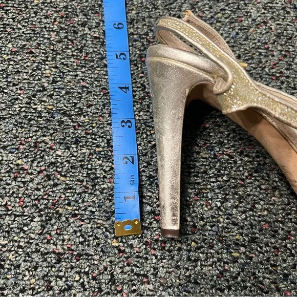 CHUCKIES VERO CUOIO Gold Sparkly Strappy Platform Stiletto Italy Heels Shoes 7.5