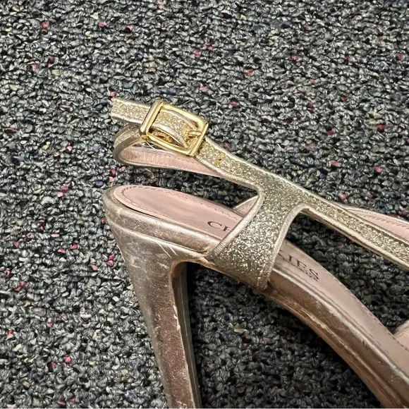 CHUCKIES VERO CUOIO Gold Sparkly Strappy Platform Stiletto Italy Heels Shoes 7.5