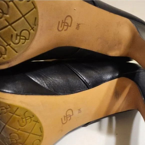 Circa Joan &amp; David Black Leather Lace Up Oxford Style Heels Sz. 8 Ret.$229