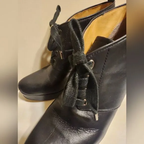 Circa Joan &amp; David Black Leather Lace Up Oxford Style Heels Sz. 8 Ret.$229